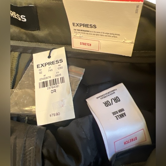 Express NWT 0R Army Green Ankle High Rise Stretch Pants w/ Crease - Picture 4 of 4